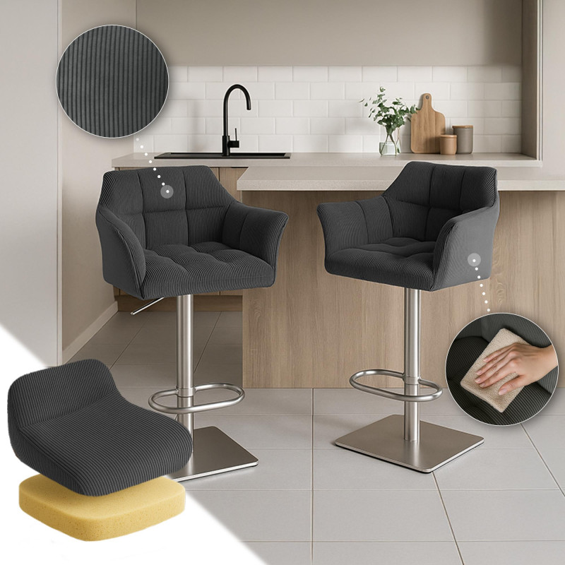 Taburete de bar Damaso E Cord gris oscuro