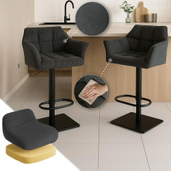 Tabouret de bar Damaso B en velours côtelé, gris foncé