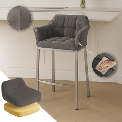 Tabouret de bar Damaso E Cord avec piètement à 4 pieds taupe