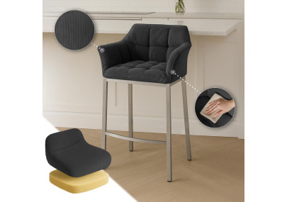 Tabouret de bar Damaso E Cord à piètement 4 pieds, gris foncé