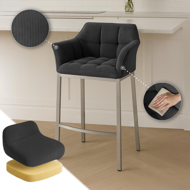 Sgabello da bar Damaso E Cord con struttura a 4 gambe, grigio scuro