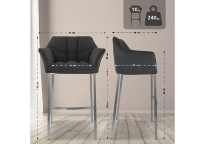 Sgabello da bar Damaso E Cord con struttura a 4 gambe, grigio scuro