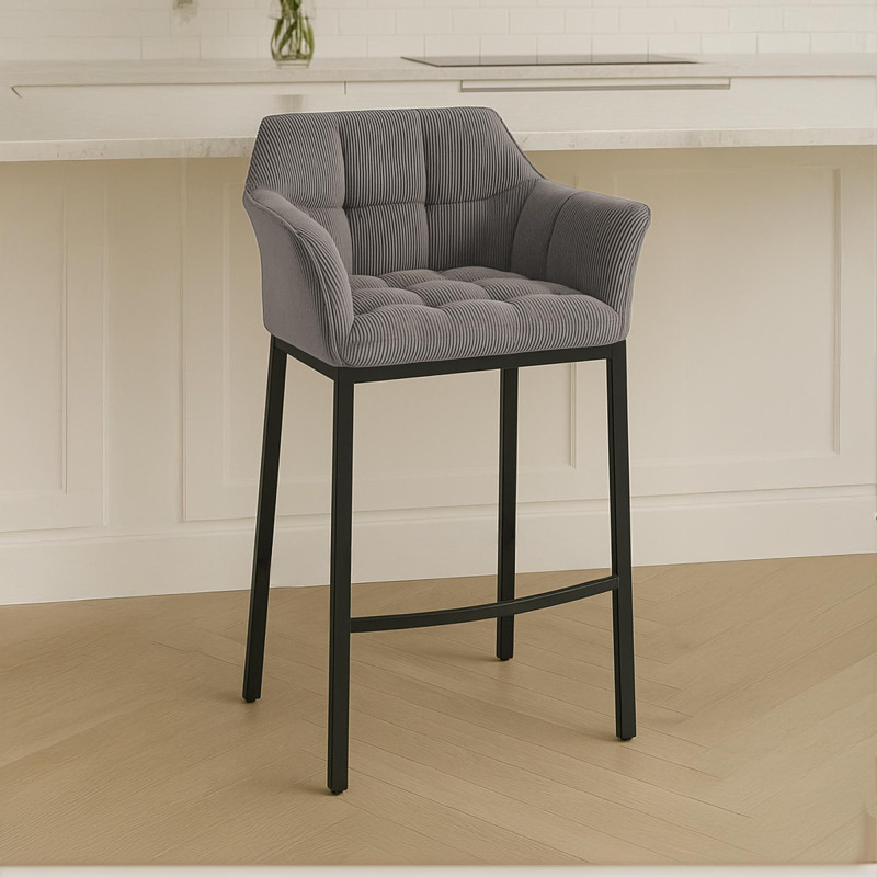 Sgabello da bar Damaso B Cord con struttura a 4 gambe, tortora