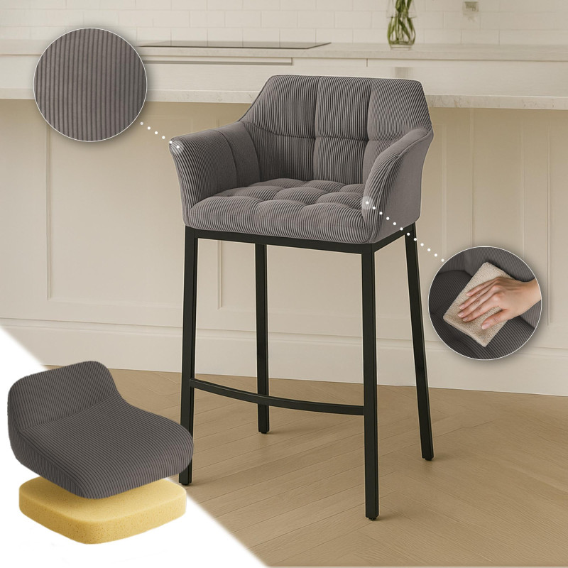 Taburete de bar Damaso B Cord con estructura de 4 patas, color topo