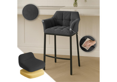 Sgabello da bar Damaso B Cord con struttura a 4 gambe, grigio scuro