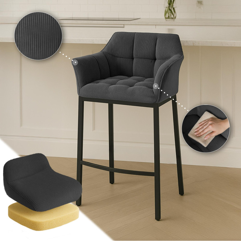 Taburete de bar Damaso B Cord con estructura de 4 patas, gris oscuro