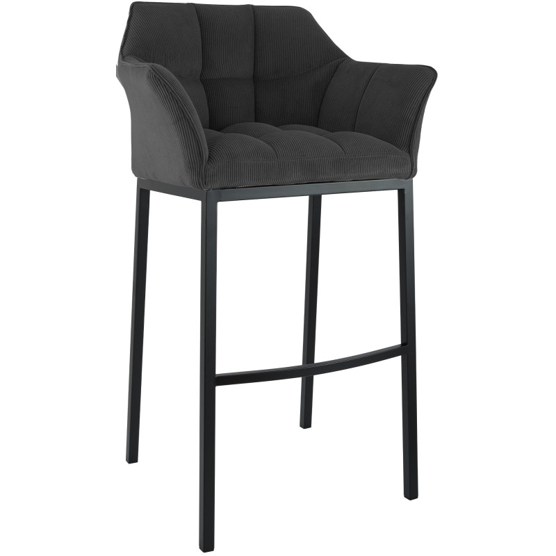 Tabouret de bar Damaso B Cord avec piètement à 4 pieds gris foncé