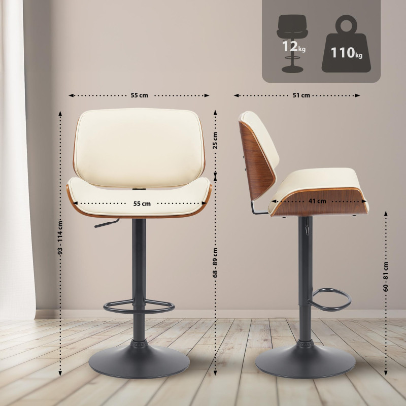 Tabouret de bar Beverley B en similicuir noix/crème