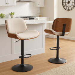 Tabouret de bar en tissu Beverley B noix/crème