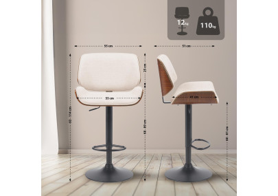 Sgabello da bar Beverley B, tessuto noce/crema