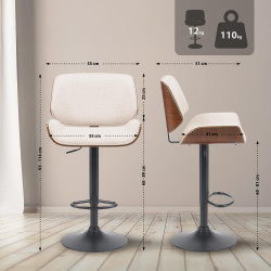 Tabouret de bar Beverley B, tissu noyer/crème