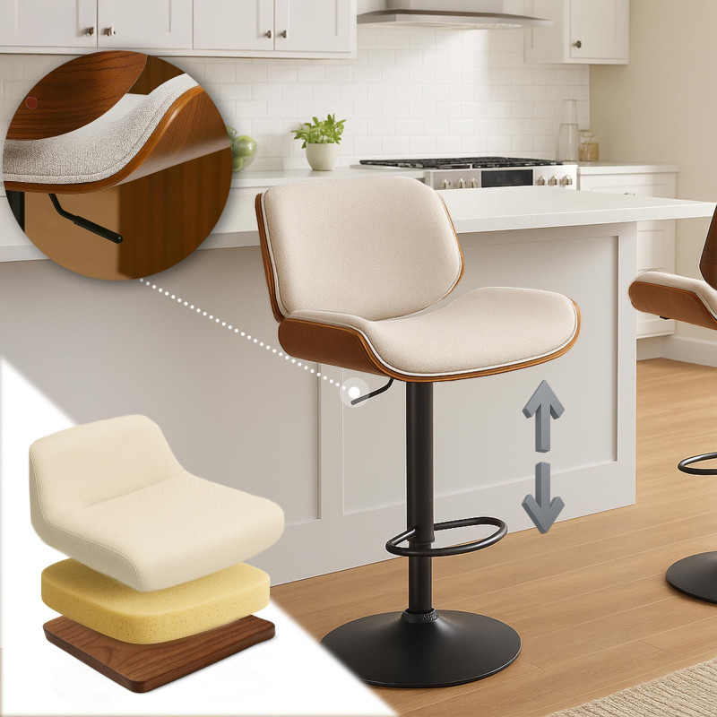 Sgabello da bar Beverley B, tessuto noce/crema