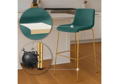 Banqueta de bar Hoover em veludo, com 4 pés, dourada/verde