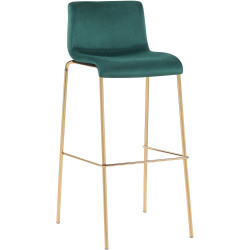 Tabouret de bar Hoover en velours, 4 pieds, doré/vert