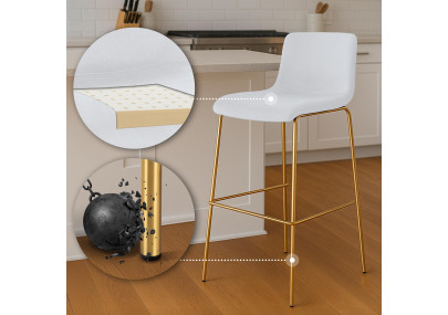 Tabouret de bar Hoover en velours, 4 pieds, doré et crème