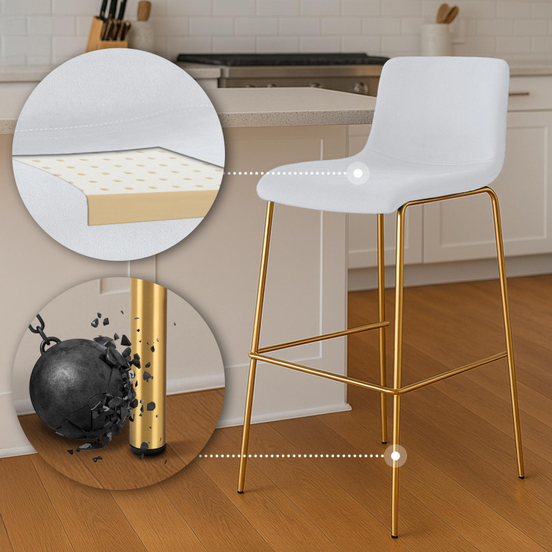 Tabouret de bar Hoover en velours, 4 pieds, doré crème
