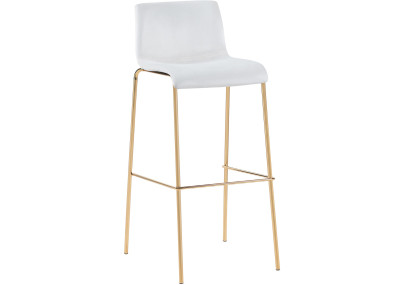 Tabouret de bar Hoover en velours, 4 pieds, doré et crème