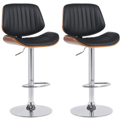 Ensemble de 2 tabourets de bar Clawson, similicuir, chromés noyer/noir