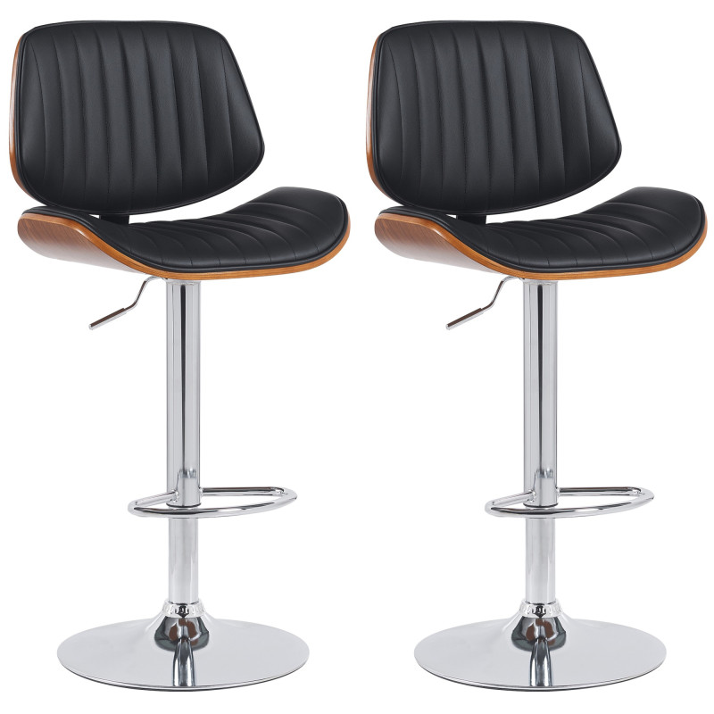 Set di 2 sgabelli da bar Clawson, similpelle, cromati, noce/nero