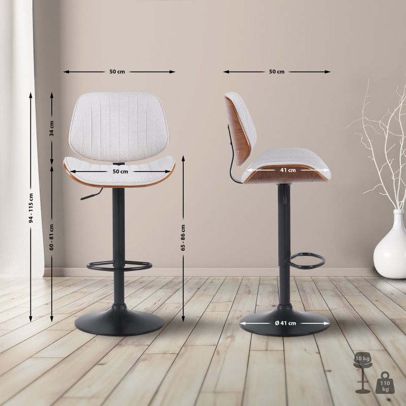 Ensemble de 2 tabourets de bar Clawson en tissu noir noix/crème