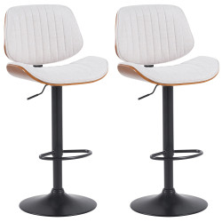 Ensemble de 2 tabourets de bar Clawson, tissu noir noyer/crème
