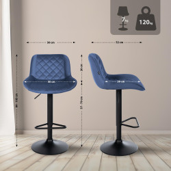 Ensemble de 2 tabourets de bar Kasson en velours bleu