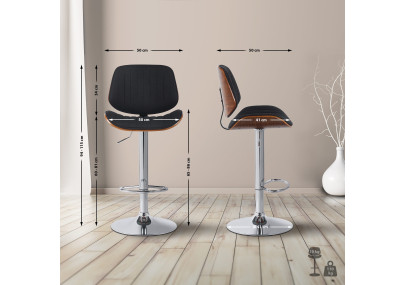 Set di 2 sgabelli da bar Clawson, tessuto, cromato, noce/nero