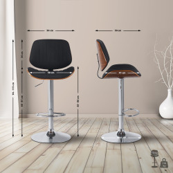 Ensemble de 2 tabourets de bar Clawson, tissu, chrome, noyer/noir