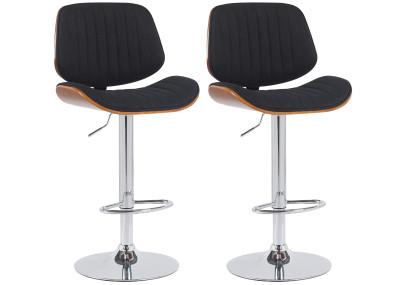 Set di 2 sgabelli da bar Clawson, tessuto, cromato, noce/nero
