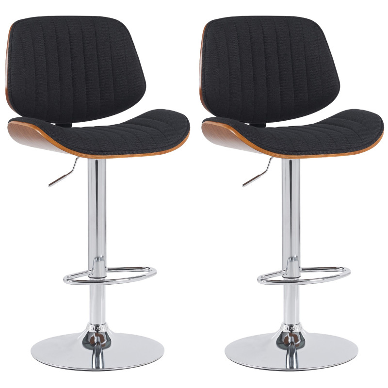 Ensemble de 2 tabourets de bar Clawson en tissu chromé noyer/noir