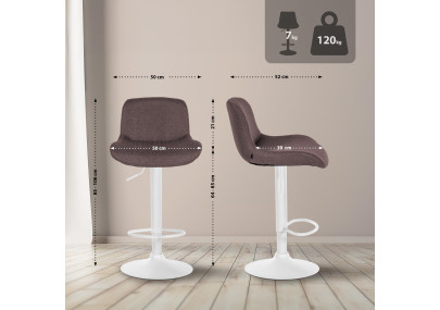 Ensemble de 2 tabourets de bar Solon en tissu blanc marron foncé