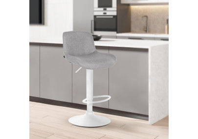 Ensemble de 2 tabourets de bar Solon en tissu blanc et gris clair