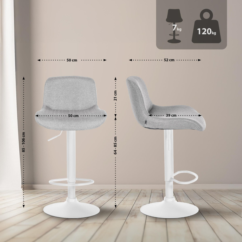 Set di 2 sgabelli da bar Solon White Fabric grigio chiaro