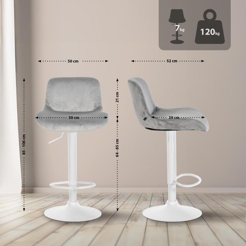 Juego de 2 taburetes de bar Solon, terciopelo blanco, gris