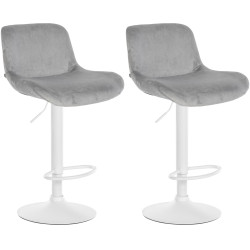 Juego de 2 taburetes de bar Solon, terciopelo blanco, gris