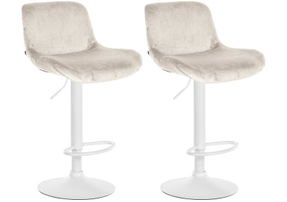 Juego de 2 taburetes de bar Solon, terciopelo blanco, color crema