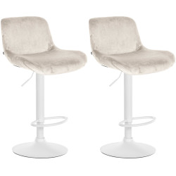 Ensemble de 2 tabourets de bar Solon, velours blanc, crème