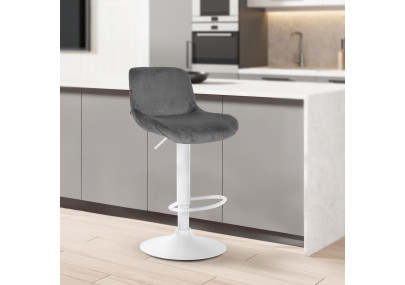 Set di 2 sgabelli da bar Solon, velluto bianco, grigio scuro