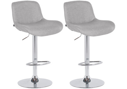 Ensemble de 2 tabourets de bar Solon, chromés, tissu gris clair