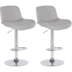 Ensemble de 2 tabourets de bar Solon, chromés et en tissu gris clair