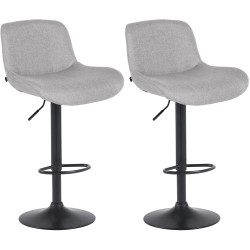 Ensemble de 2 tabourets de bar Solon, tissu noir gris clair