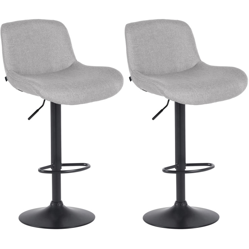 Ensemble de 2 tabourets de bar Solon, tissu noir gris clair