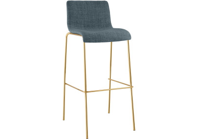 Tabouret de bar Hoover en tissu, 4 pieds, doré et bleu