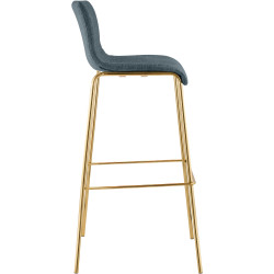 Tabouret de bar Hoover en tissu, 4 pieds, doré bleu