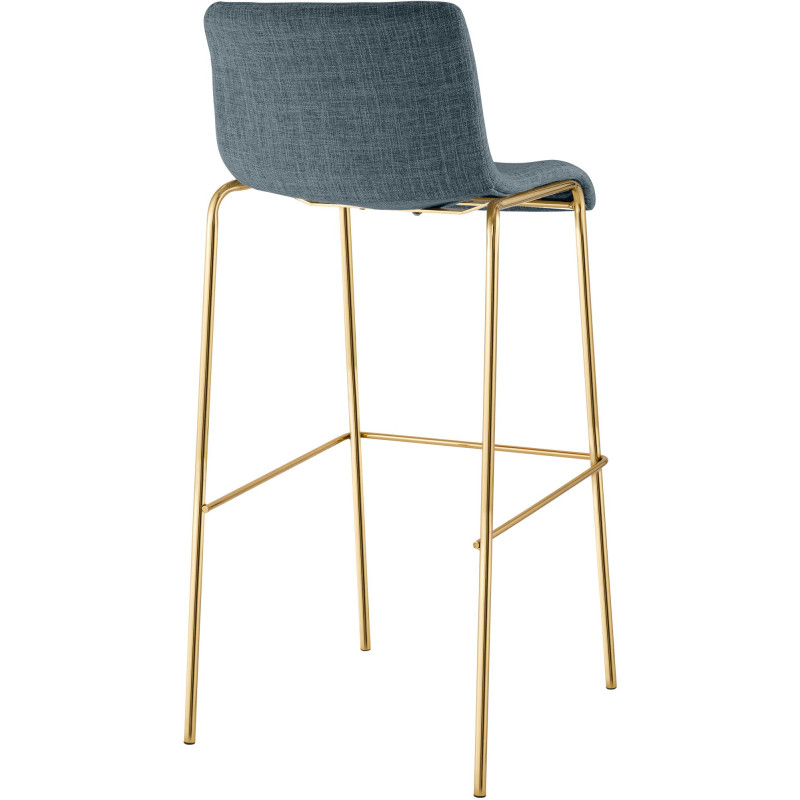 Tabouret de bar Hoover en tissu, 4 pieds, doré et bleu