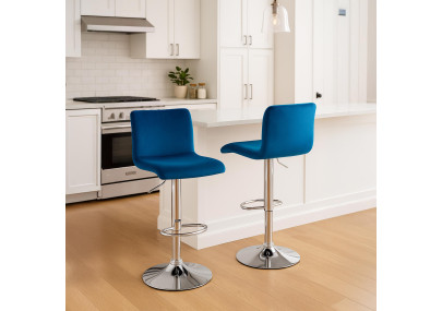 Sgabello da bar in velluto Hoover C blu