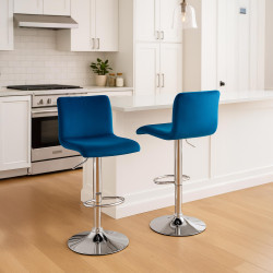 Tabouret de bar en velours Hoover C bleu