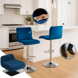 Tabouret de bar en velours Hoover C bleu