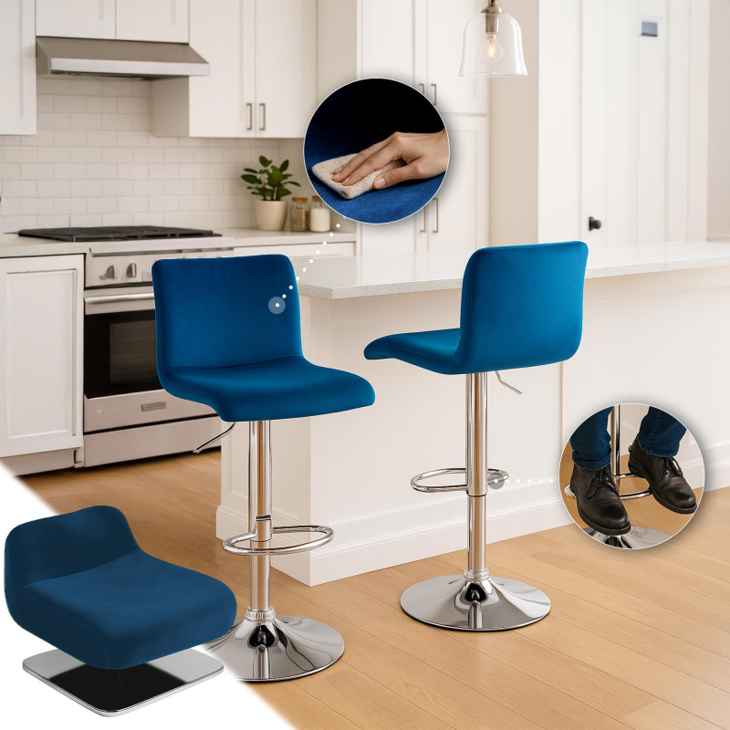 Tabouret de bar en velours Hoover C bleu