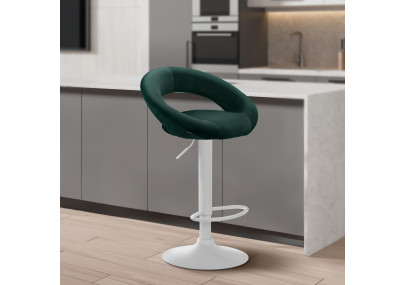 Tabouret de bar Olinda en velours, blanc/vert